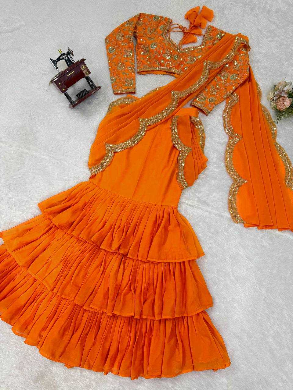 Ynf Faux Georgette RIN133 58 Sarees Wholesale Party Wear Sarees Fancy Sarees Ruffle Sarees Manufacturer- Kapda Export