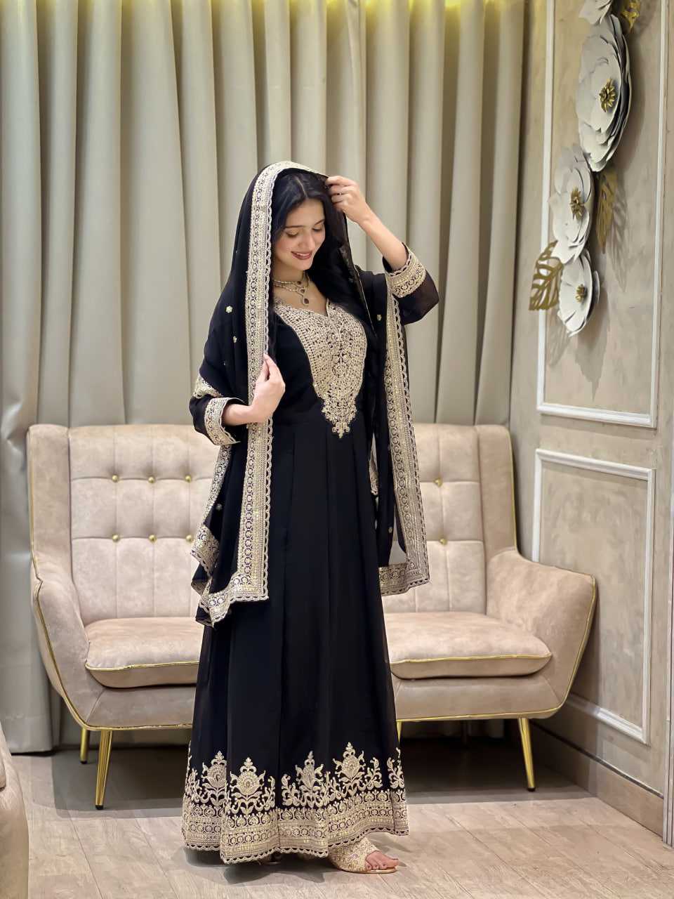 Ynf Faux Georgette RIN212 7099 Gowns Wholesale Embroidery Gowns Party Gowns Long Gowns Manufacturer- Kapda Export