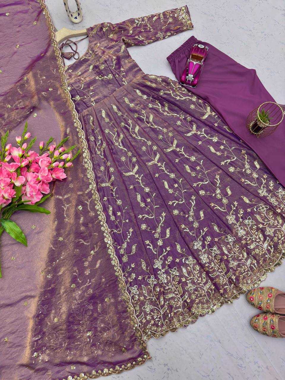 Ynf FENDY KESH490 689 Gowns Wholesale Embroidered Gown Party Wear Gowns Silk Gowns Manufacturer- Kapda Export