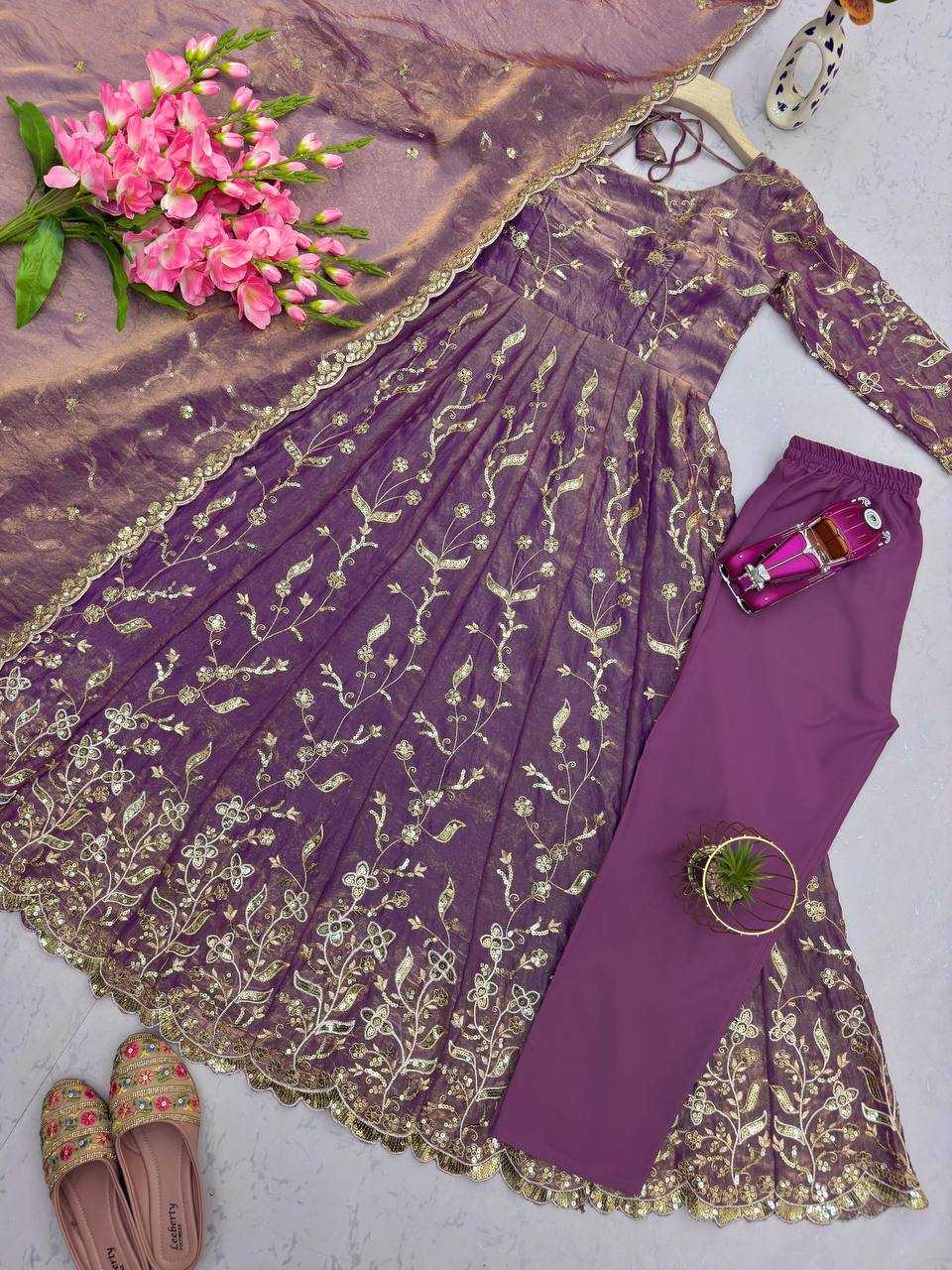 Ynf FENDY KESH490 689 Gowns Wholesale Embroidered Gown Party Wear Gowns Silk Gowns Manufacturer- Kapda Export