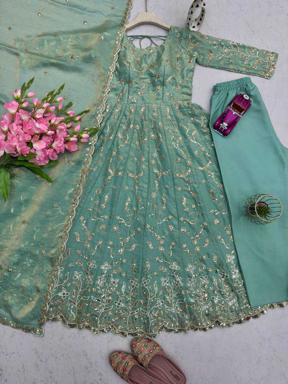 Ynf FENDY KESH490 689 Gowns Wholesale Embroidered Gown Party Wear Gowns Silk Gowns Manufacturer- Kapda Export