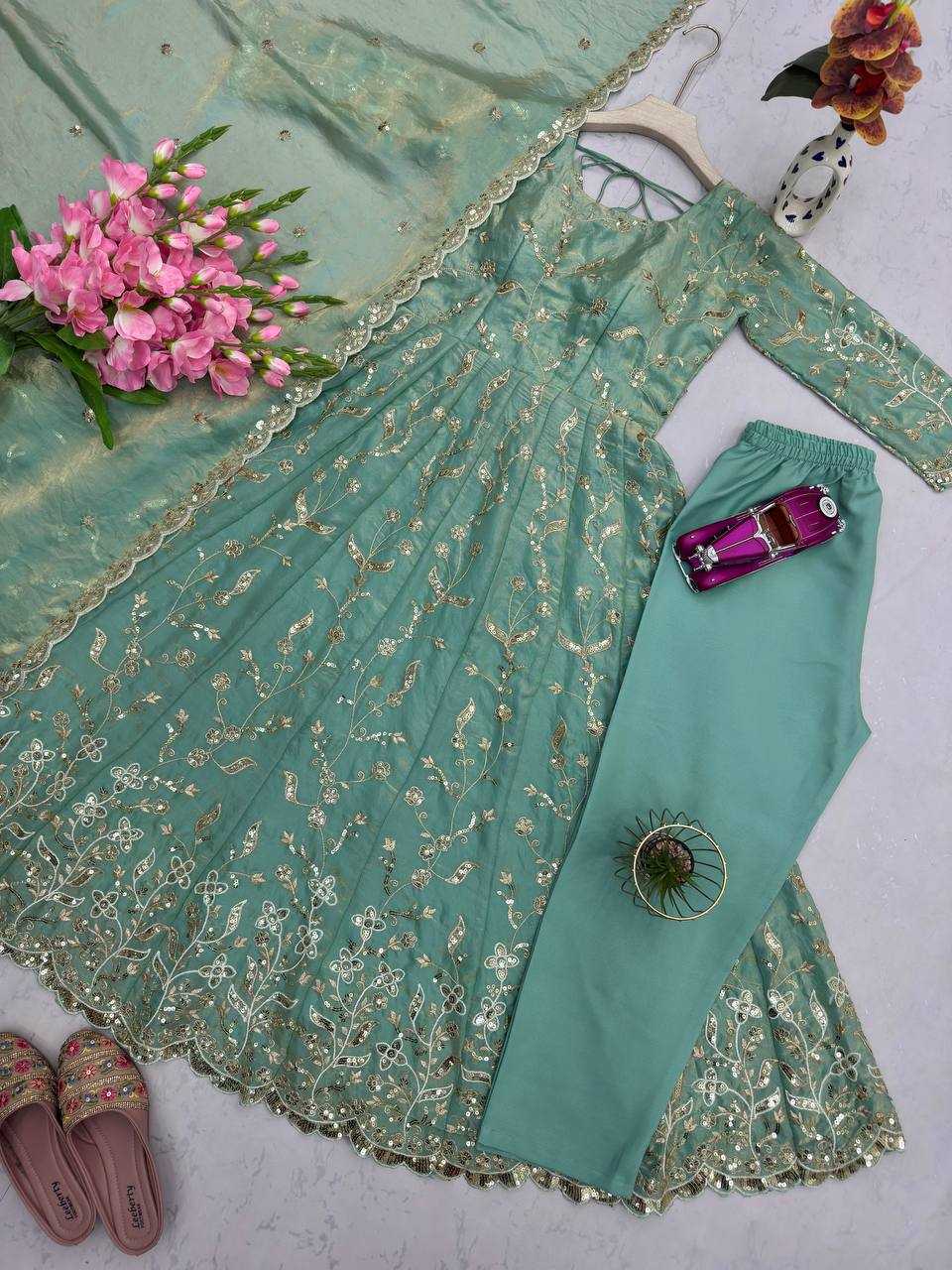 Ynf FENDY KESH490 689 Gowns Wholesale Embroidered Gown Party Wear Gowns Silk Gowns Manufacturer- Kapda Export