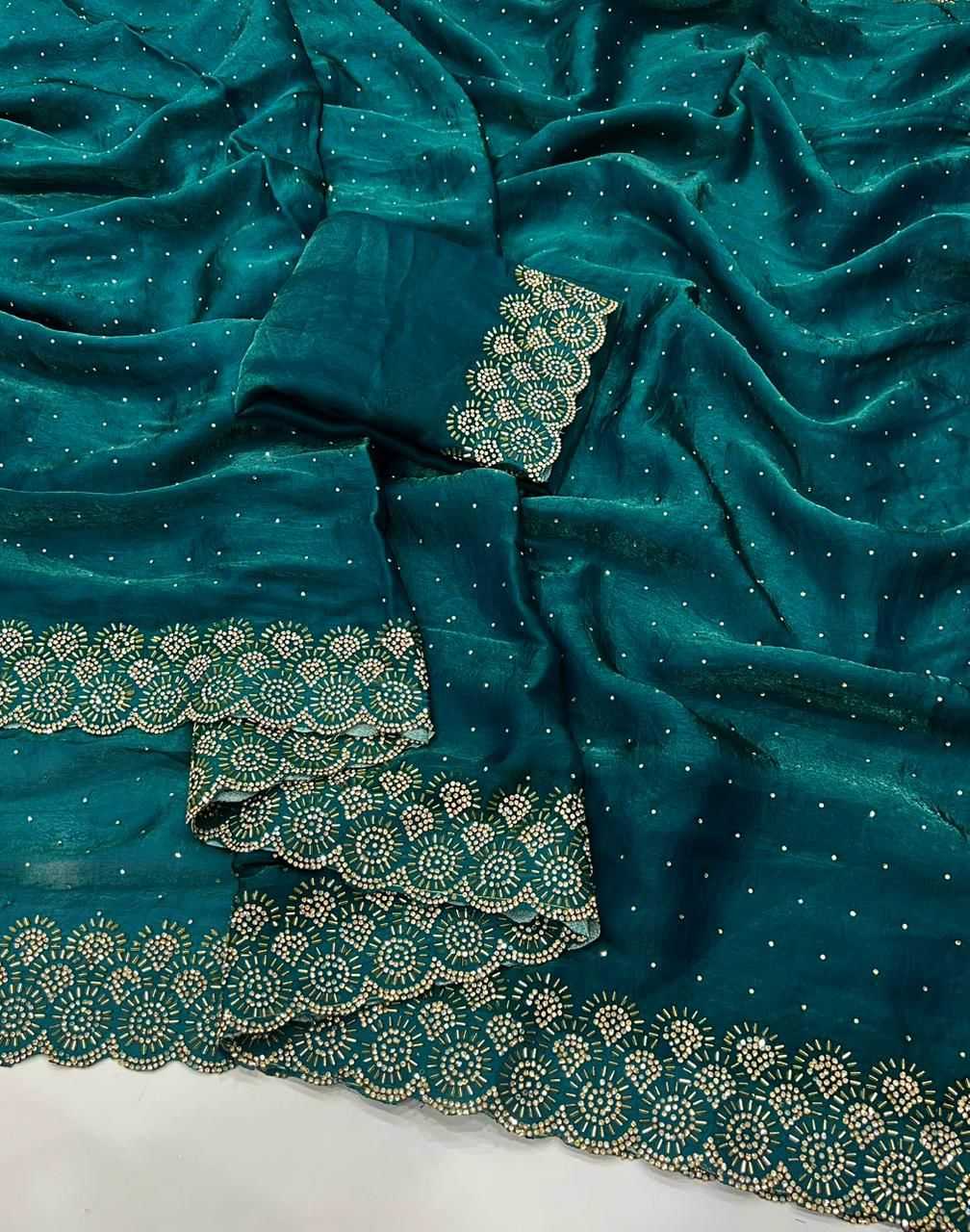 Ynf FENDY KESH547 SARAN Sarees Wholesale Embroidered Sarees Contemporary Sarees Satin Sarees Manufacturer- Kapda Export