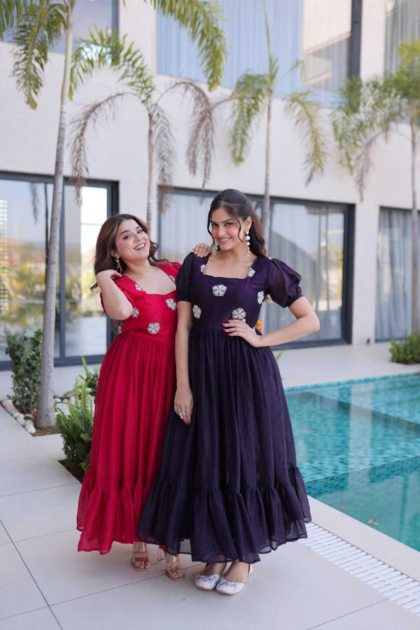 Ynf FENDY Silk KESH489 1224 Gowns Wholesale Embroidery Gowns Party Gowns Evening Gowns Manufacturer- Kapda Export