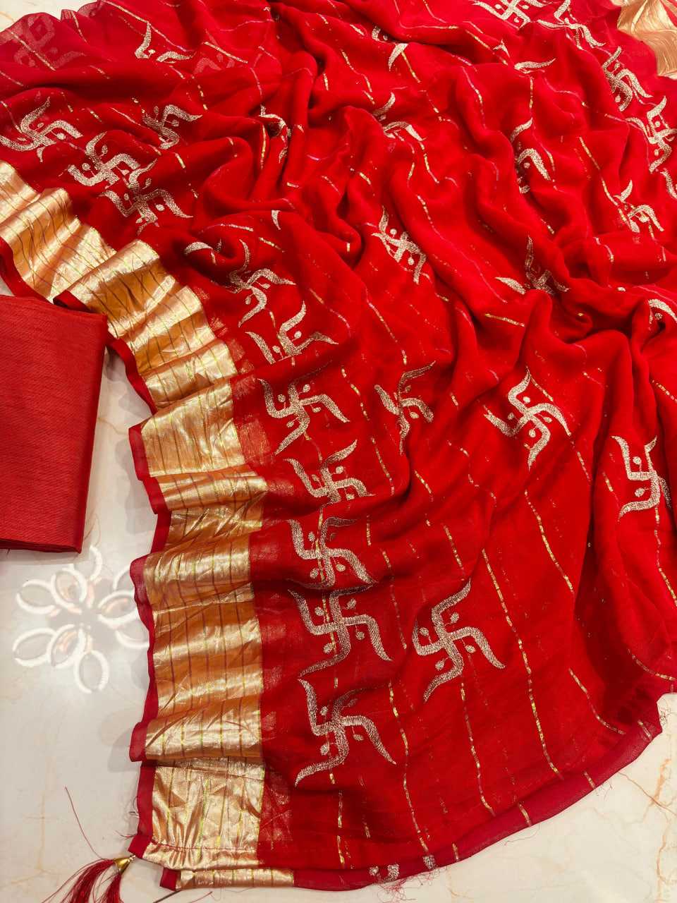 Ynf Georgette KESH503 shakiya 3 Sarees Wholesale Zari Border Sarees Viscose Saree Golden Sarees Manufacturer- Kapda Export