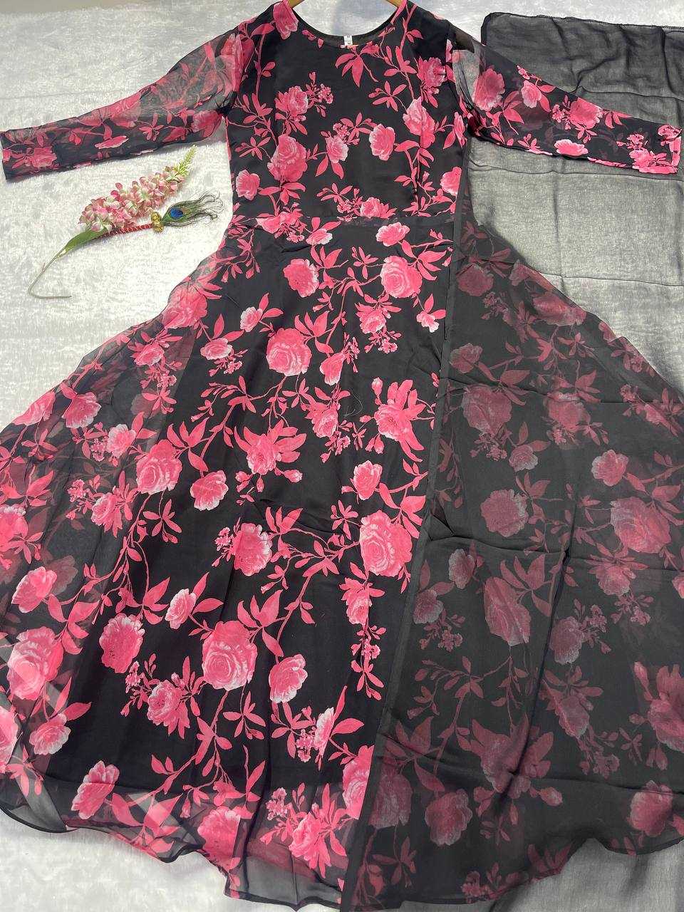 Ynf Georgette KESH544 georgette Gowns Wholesale Printed Gowns Long Gowns Simple Gowns Manufacturer- Kapda Export