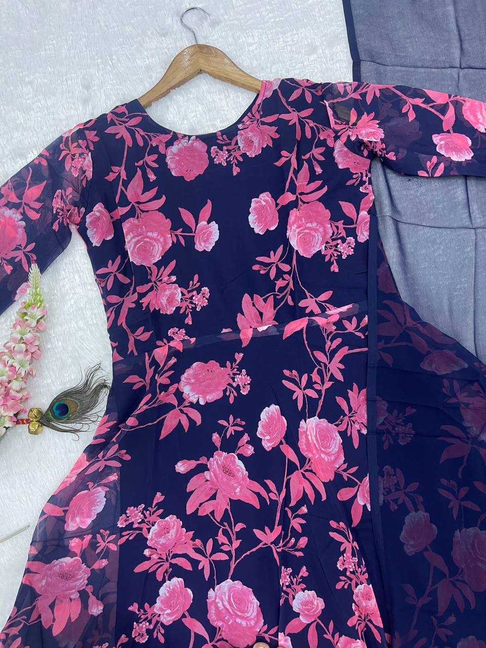 Ynf Georgette KESH544 georgette Gowns Wholesale Printed Gowns Long Gowns Simple Gowns Manufacturer- Kapda Export