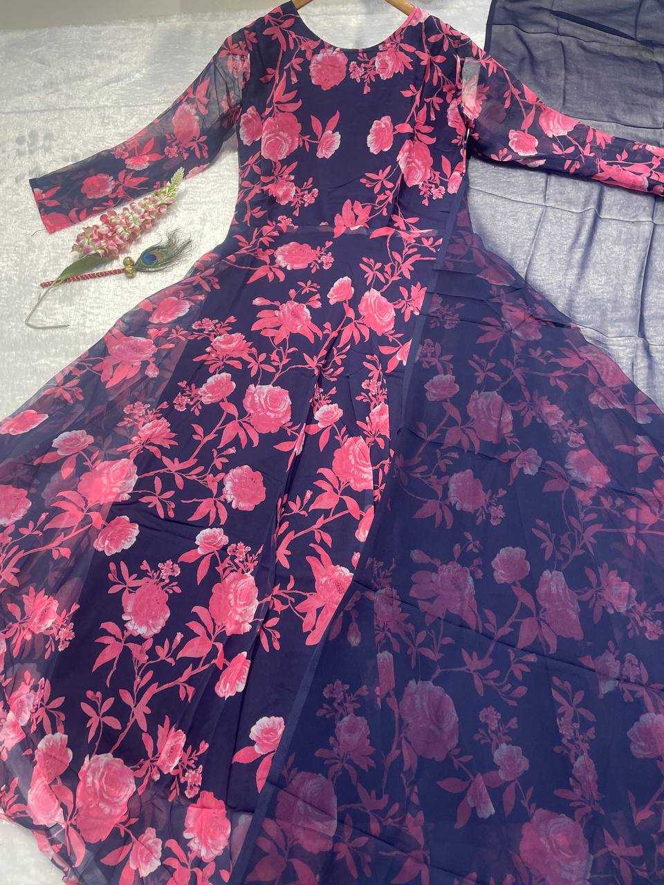 Ynf Georgette KESH544 georgette Gowns Wholesale Printed Gowns Long Gowns Simple Gowns Manufacturer- Kapda Export