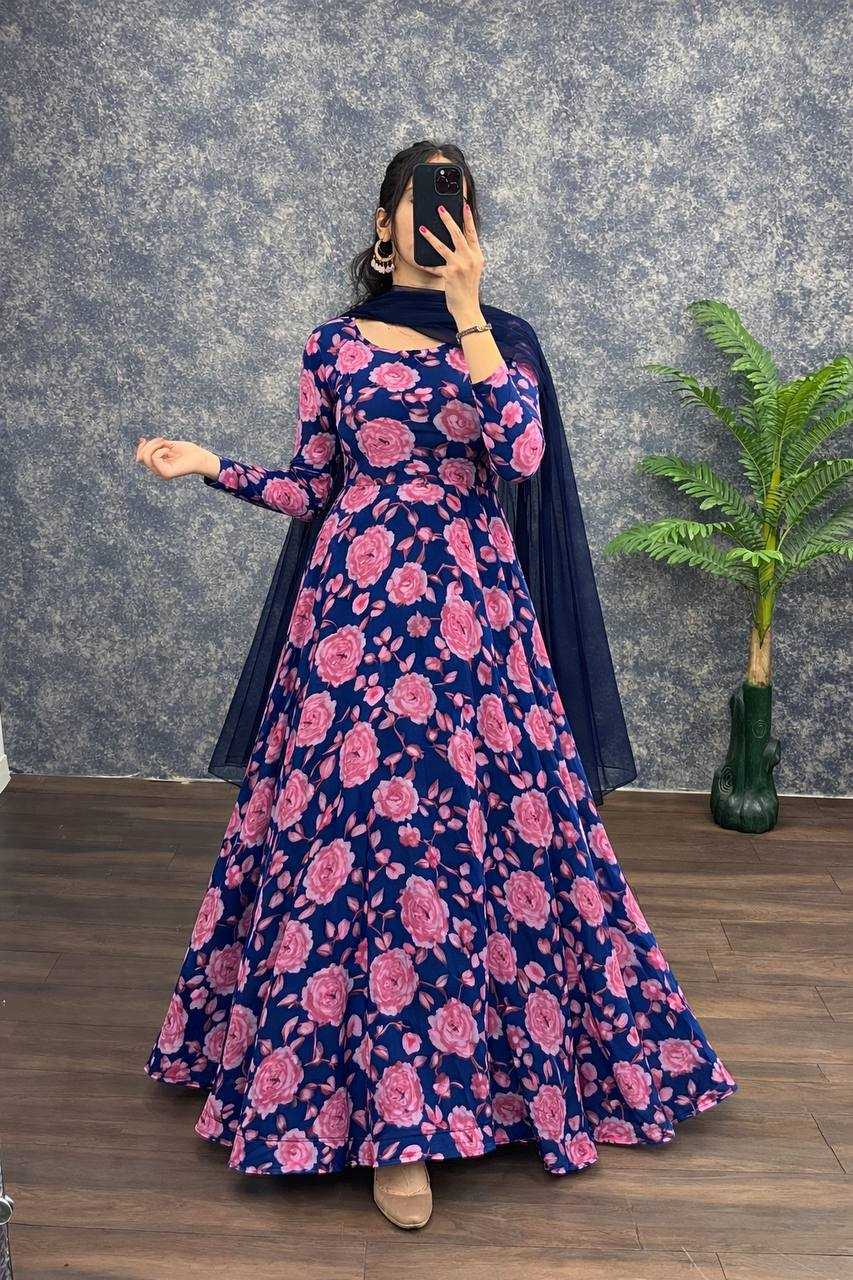 Ynf Georgette KESH544 georgette Gowns Wholesale Printed Gowns Long Gowns Simple Gowns Manufacturer- Kapda Export