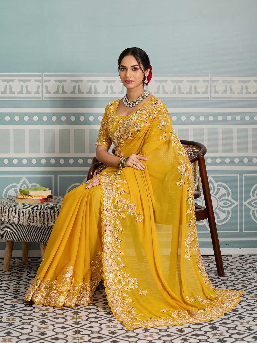 Ynf Georgette KESH659 Apexa Sarees Wholesale Party Wear Sarees Embroidered Sarees Heavy Work Sarees Manufacturer- Kapda Export