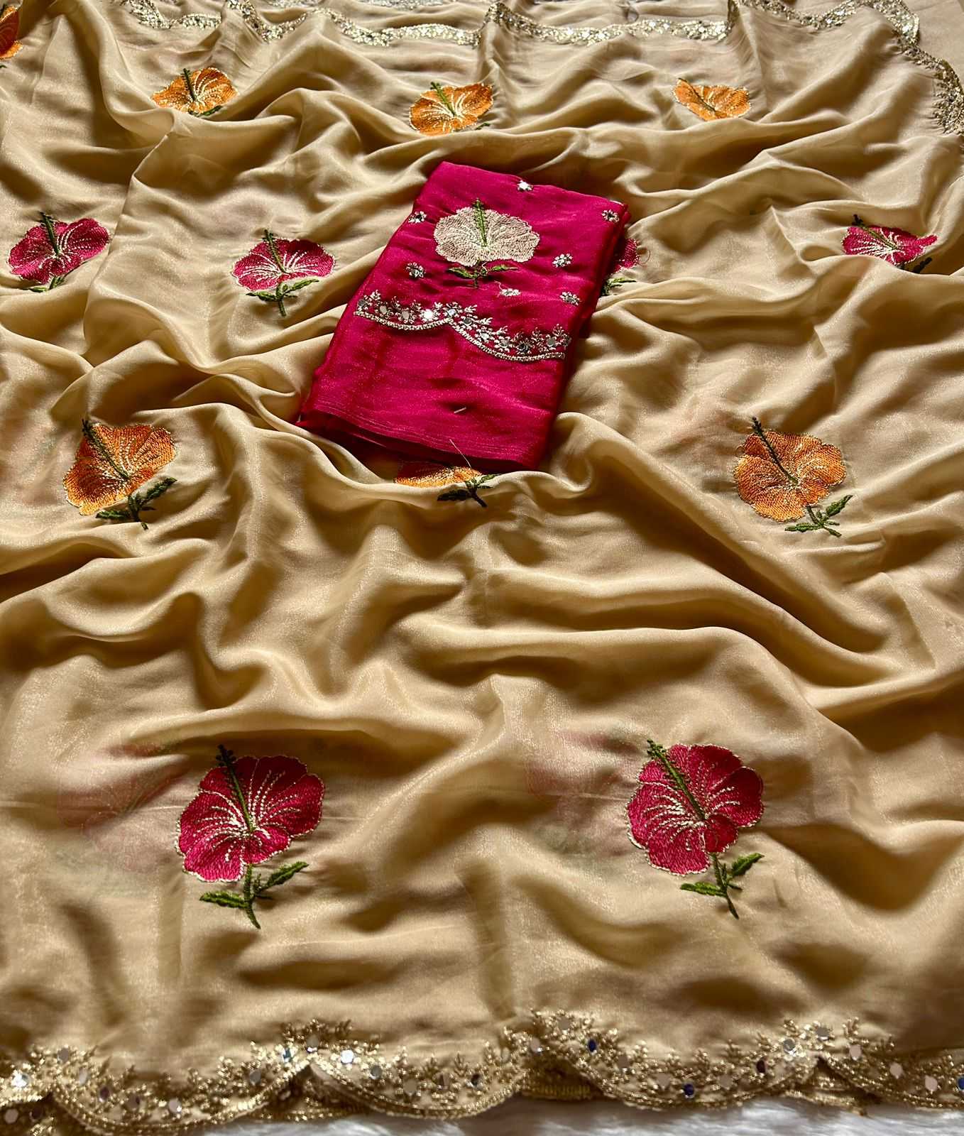 Ynf Georgette KESH682 Hibiscus Sarees Wholesale Fancy Sarees Embroidered Sarees Heavy Work Sarees Manufacturer- Kapda Export