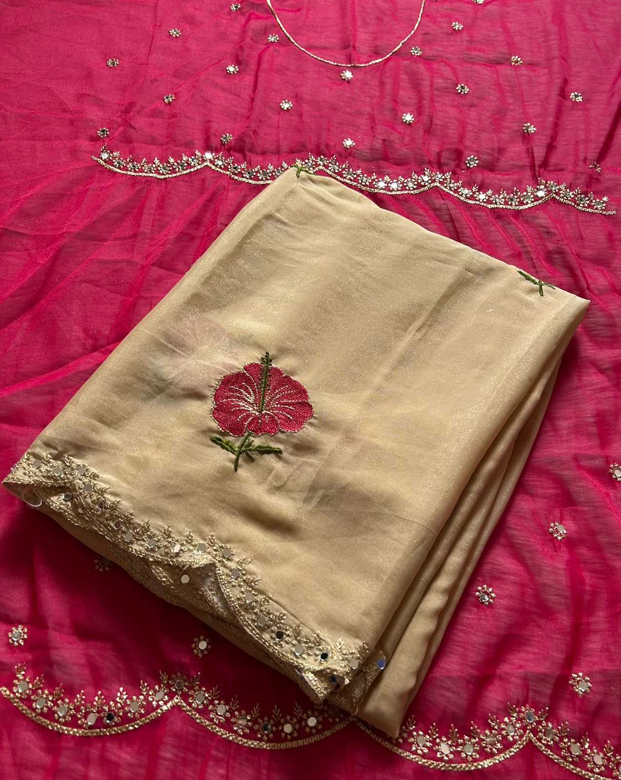 Ynf Georgette KESH682 Hibiscus Sarees Wholesale Fancy Sarees Embroidered Sarees Heavy Work Sarees Manufacturer- Kapda Export