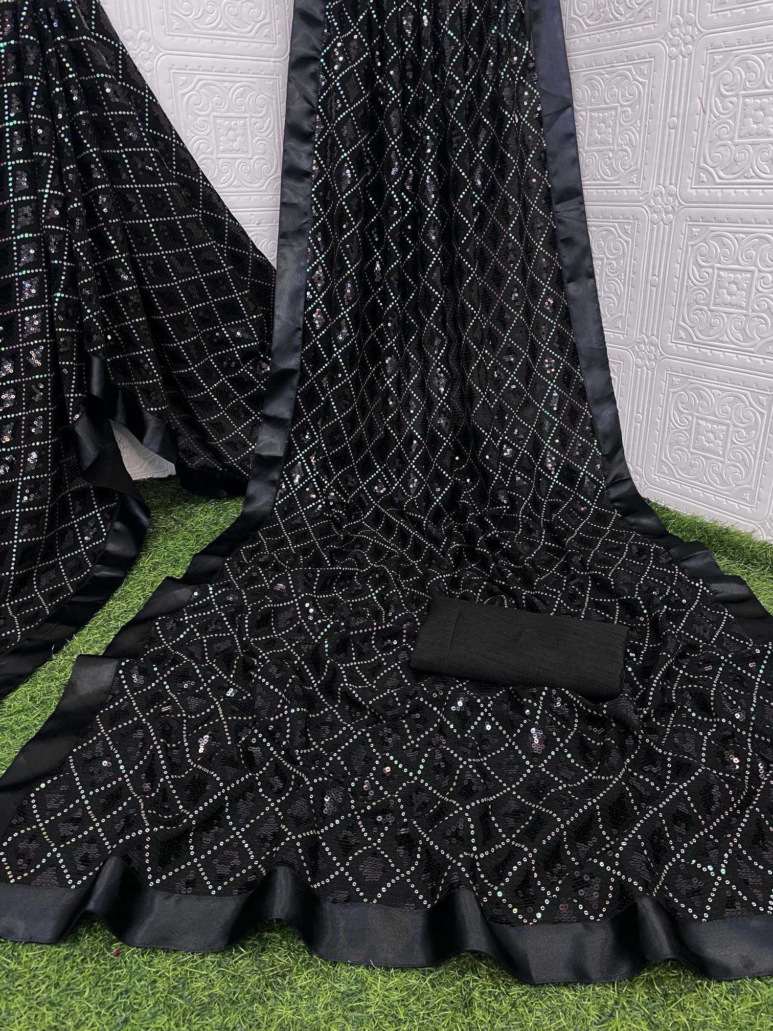 Ynf Georgette KESH689 802 Sarees Wholesale Party Wear Sarees Sequence Sarees Black Sarees Manufacturer- Kapda Export