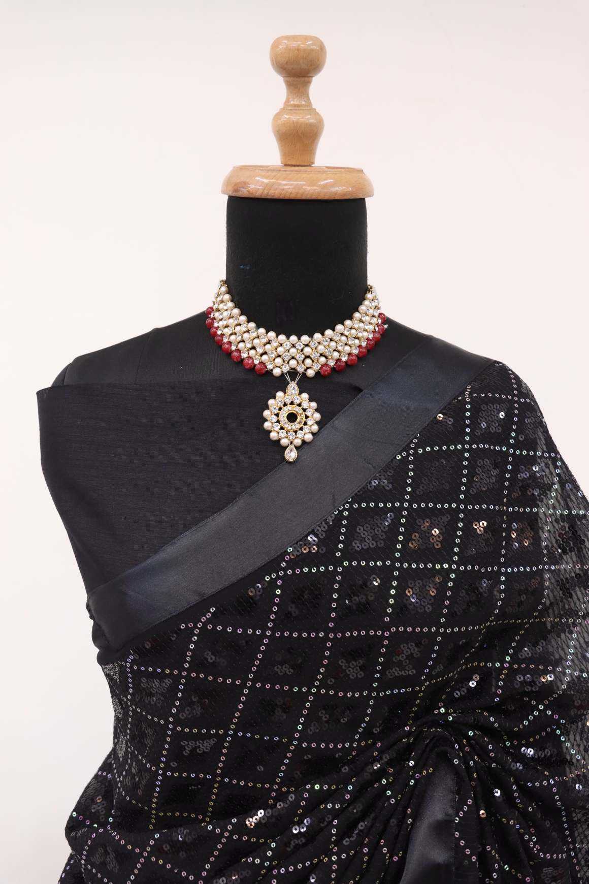 Ynf Georgette KESH689 802 Sarees Wholesale Party Wear Sarees Sequence Sarees Black Sarees Manufacturer- Kapda Export