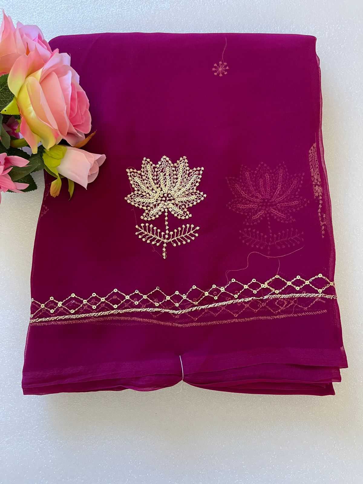 Ynf Georgette KESH696 009 Sarees Wholesale Sequence Sarees Work Sarees Embroidered Sarees Manufacturer- Kapda Export