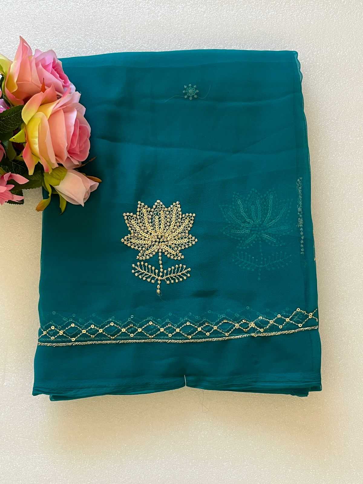 Ynf Georgette KESH696 009 Sarees Wholesale Sequence Sarees Work Sarees Embroidered Sarees Manufacturer- Kapda Export