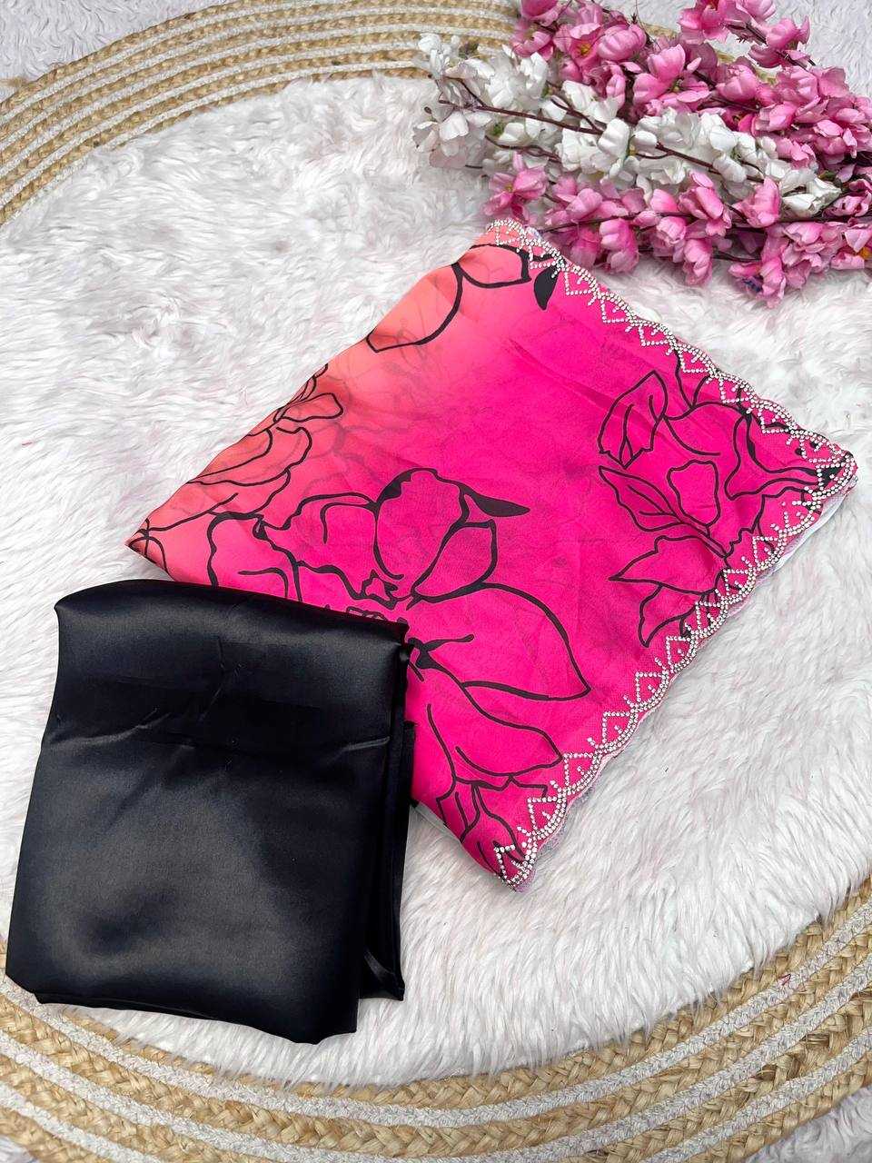 Ynf Georgette RIN230 608 Sarees Festive Collections Wholesale Printed Sarees Georgette Sarees Swarovski Sarees Manufacturer- Kapda Export