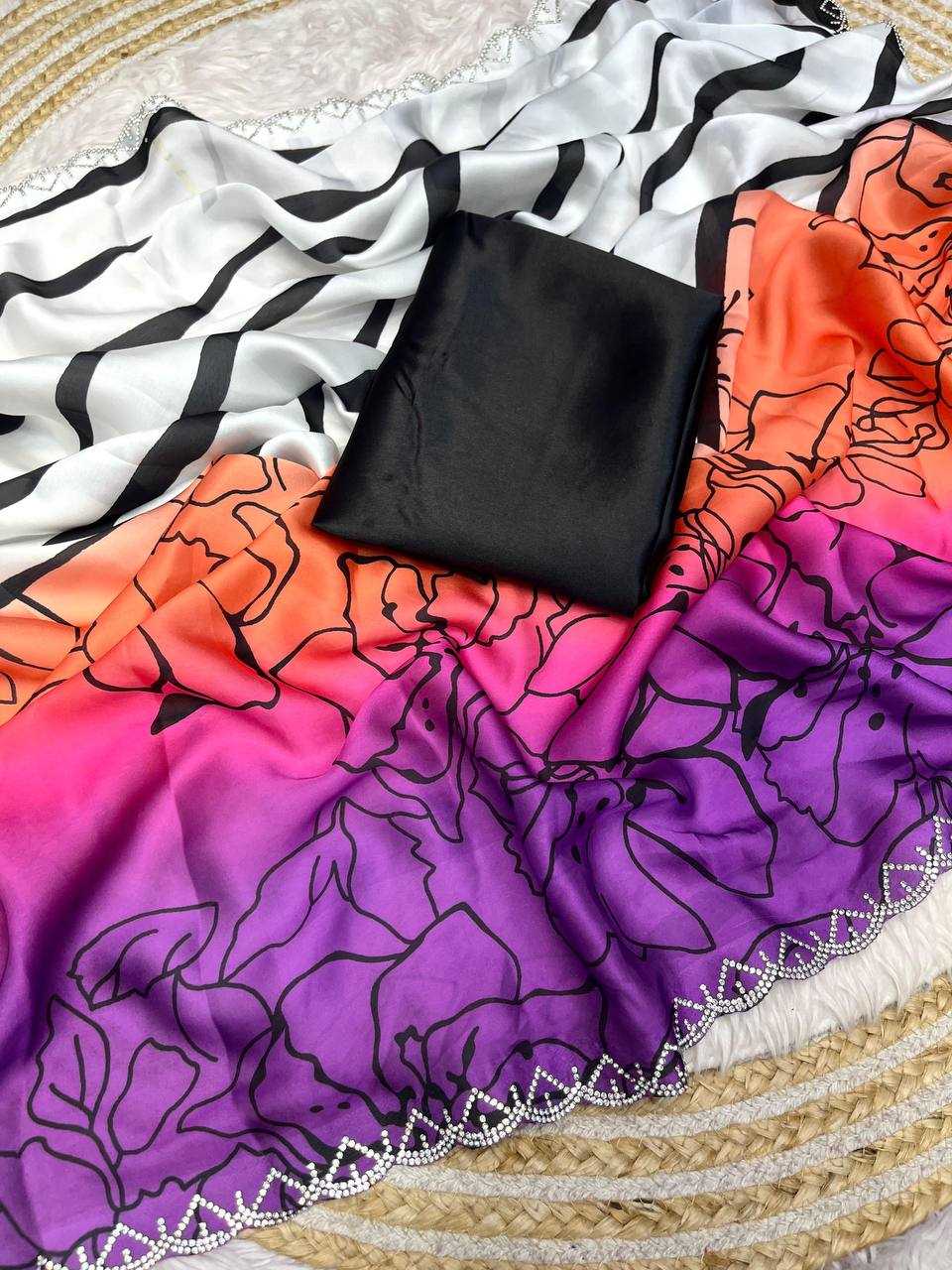 Ynf Georgette RIN230 608 Sarees Festive Collections Wholesale Printed Sarees Georgette Sarees Swarovski Sarees Manufacturer- Kapda Export