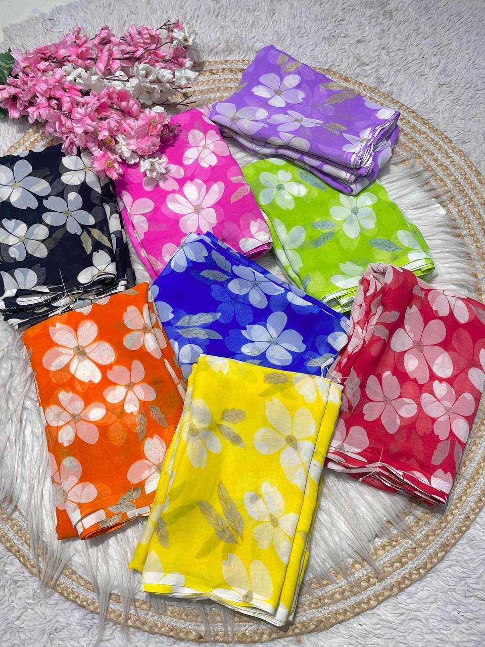 Ynf Georgette RIN230 630 Sarees Wholesale Printed Sarees Georgette Sarees Weightless Sarees Manufacturer- Kapda Export