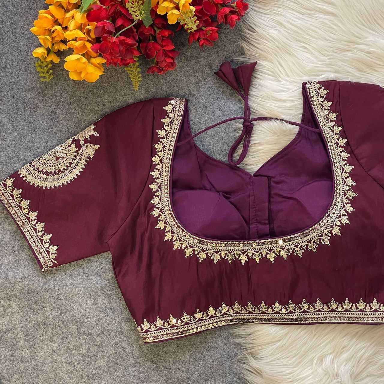 Ynf Heavy Roman Silk KESH426 sushi Readymade Blouses Festive Collections Wholesale Sequence Embroidery Blouse Designer Blouse Silk Blouse Manufacturer- Kapda Export