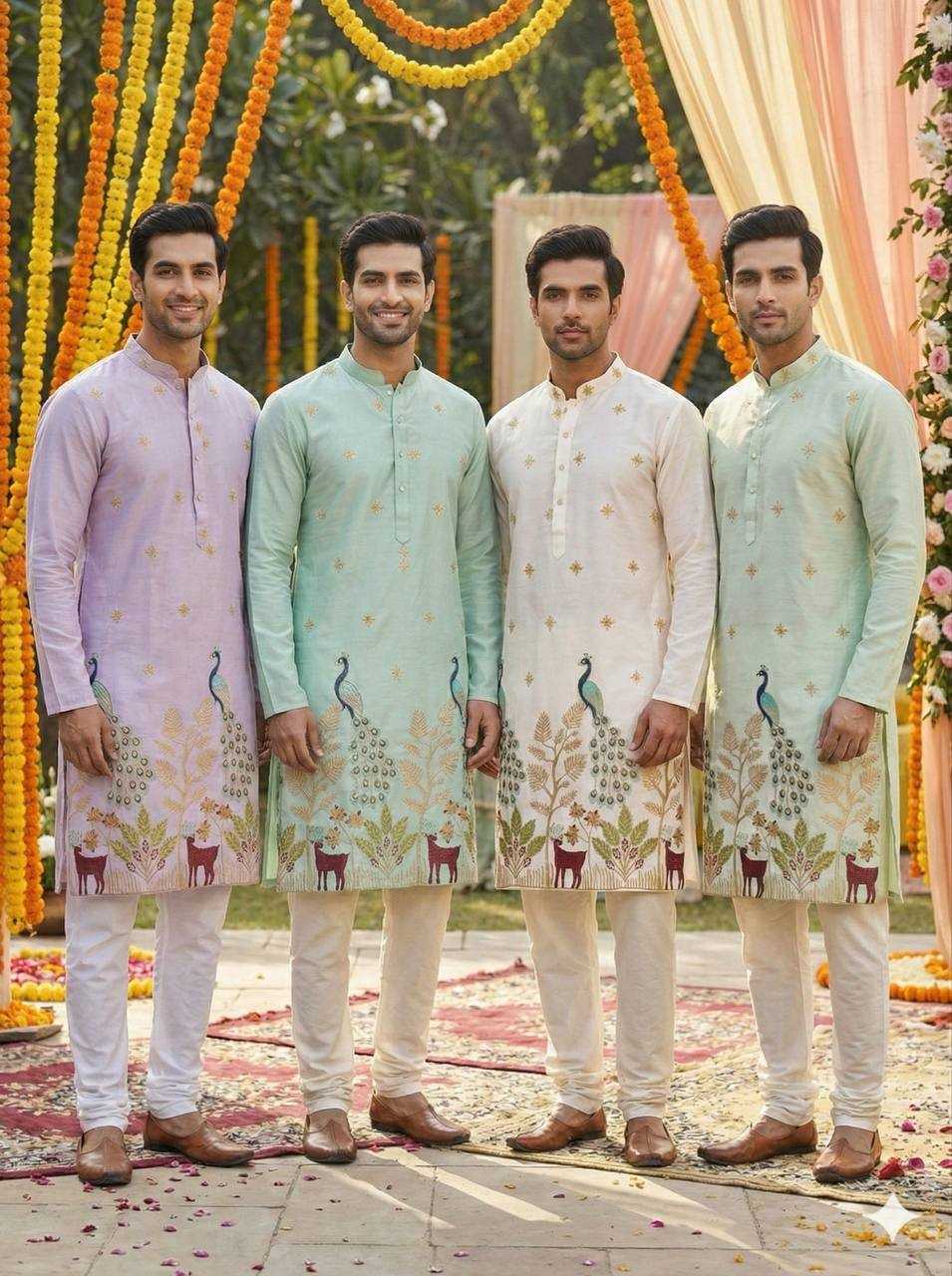 Ynf Heavy Silk RIN125 Manyavar Mens Wear Wholesale Mens Kurta Pyjama Silk Kurta Designer Ethnic Set Manufacturer- Kapda Export