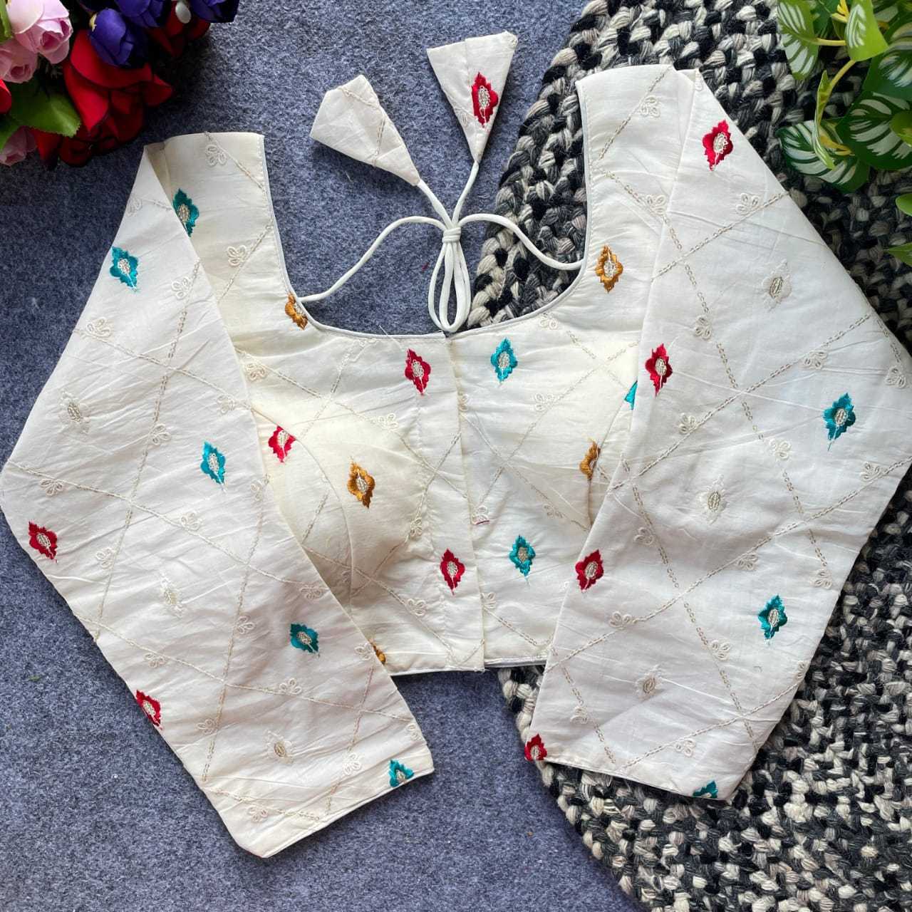 Ynf Khadi Cotton KESH411 KHADI COTTON Readymade Blouses Wholesale Embroidered Blouses Cotton Blouse Party Wear Blouse Manufacturer- Kapda Export