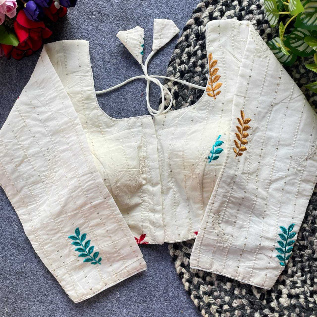 Ynf Khadi Cotton KESH411 KHADI COTTON Readymade Blouses Wholesale Embroidered Blouses Cotton Blouse Party Wear Blouse Manufacturer- Kapda Export