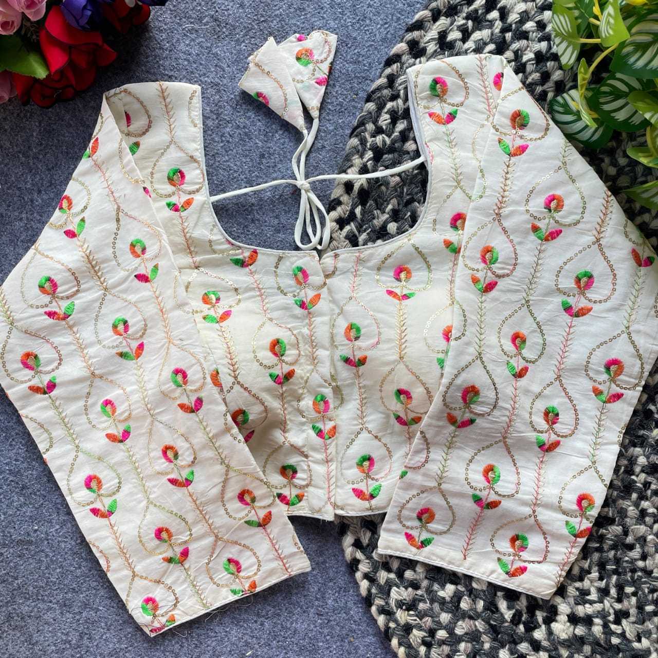 Ynf Khadi Cotton KESH411 KHADI COTTON Readymade Blouses Wholesale Embroidered Blouses Cotton Blouse Party Wear Blouse Manufacturer- Kapda Export