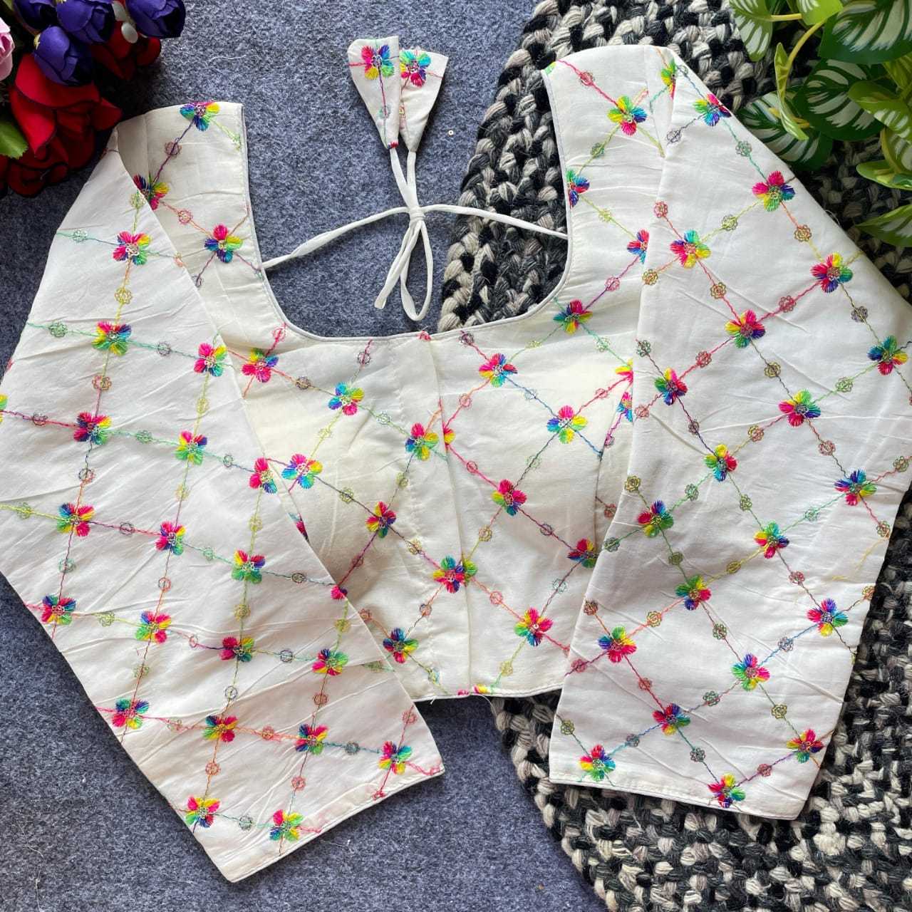 Ynf Khadi Cotton KESH411 KHADI COTTON Readymade Blouses Wholesale Embroidered Blouses Cotton Blouse Party Wear Blouse Manufacturer- Kapda Export