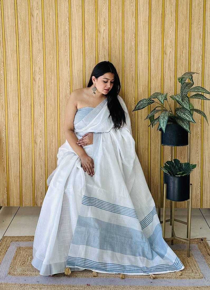 Ynf Linen KESH626 1062 Sarees Wholesale White Sarees Linen Sarees Festive Sarees Manufacturer- Kapda Export