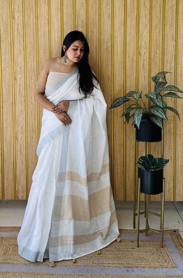 Ynf Linen KESH626 1062 Sarees Wholesale White Sarees Linen Sarees Festive Sarees Manufacturer- Kapda Export