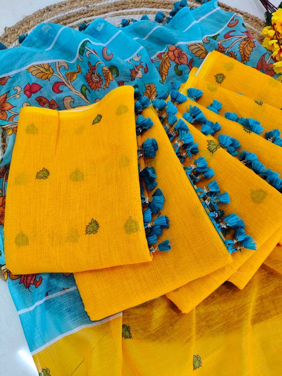 Ynf Linen KESH682 Kalamkari Sarees Wholesale Designer Sarees Kalamkari Sarees Ruffle Sarees Manufacturer- Kapda Export