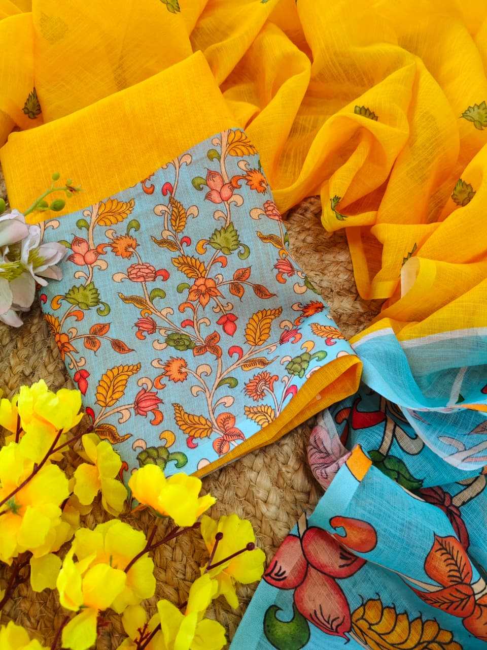 Ynf Linen KESH682 Kalamkari Sarees Wholesale Designer Sarees Kalamkari Sarees Ruffle Sarees Manufacturer- Kapda Export