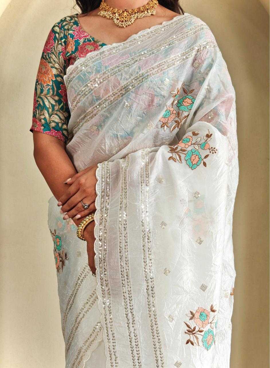 Ynf Organza KESH249 Bharti Sarees Wholesale Designer Sarees White Sarees Festive Sarees Manufacturer- Kapda Export