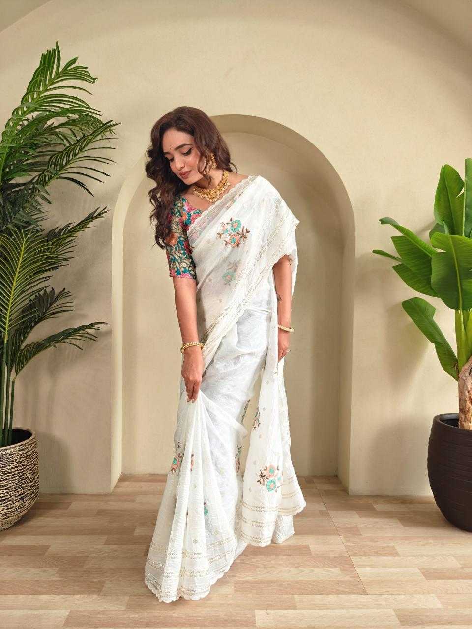 Ynf Organza KESH249 Bharti Sarees Wholesale Designer Sarees White Sarees Festive Sarees Manufacturer- Kapda Export