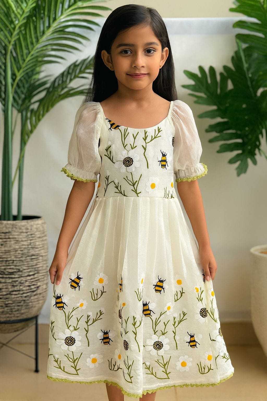 Ynf Organza KESH249 Honeybee Kids Wear Wholesale Kids Frocks Embroidered Frock Kids Wedding Outfits Manufacturer- Kapda Export