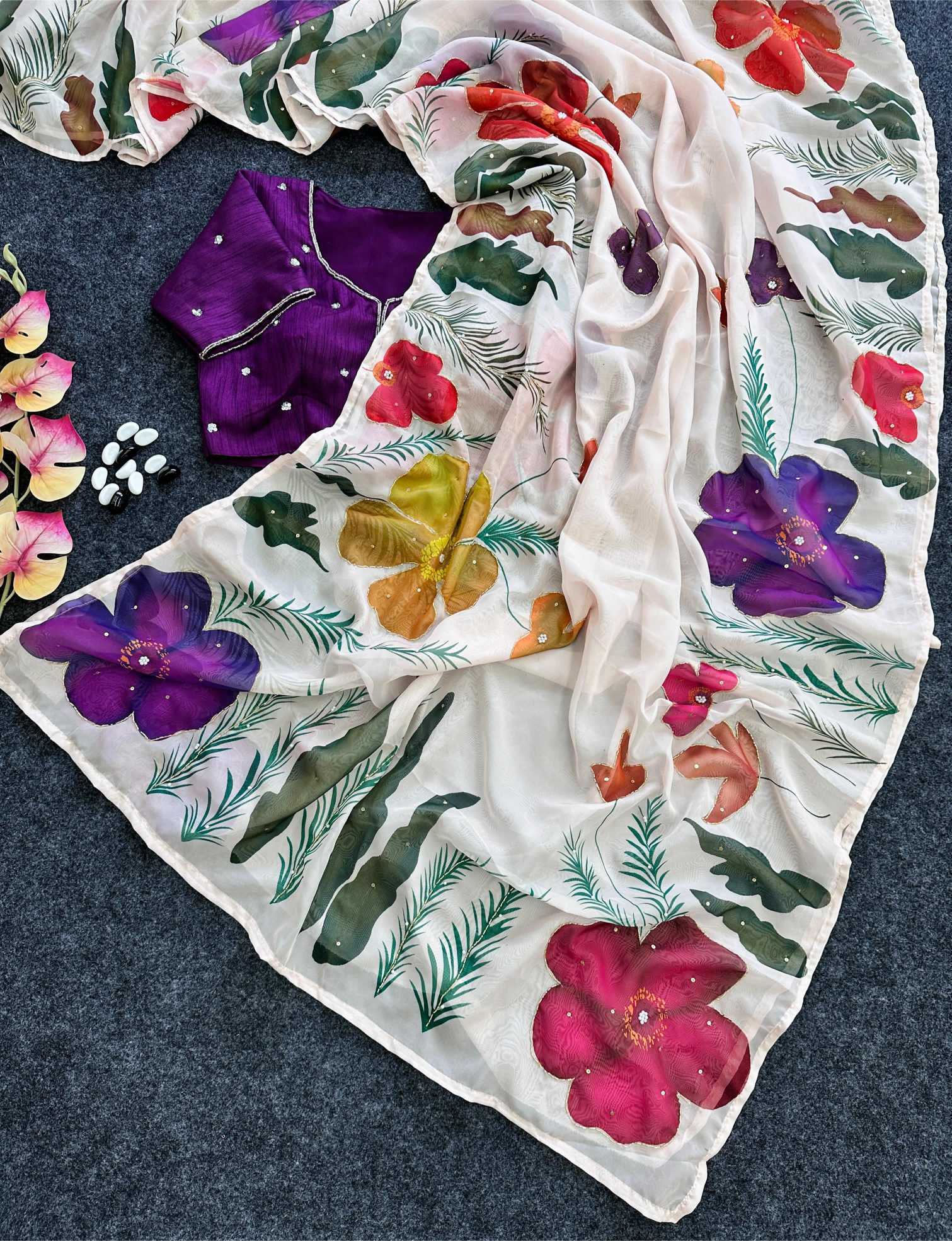 Ynf Organza KESH549 MORTIS Sarees Wholesale Designer Sarees Printed Sarees Hand Printed Saree Manufacturer- Kapda Export