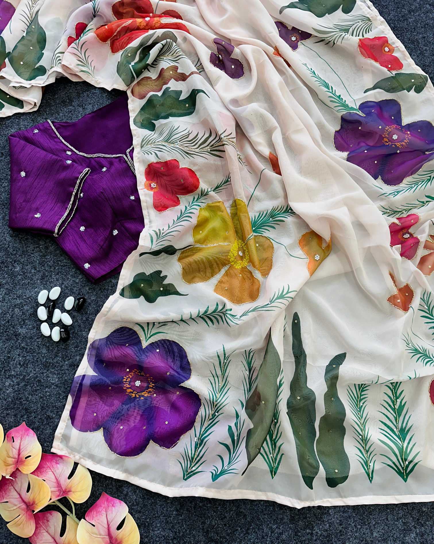 Ynf Organza KESH549 MORTIS Sarees Wholesale Designer Sarees Printed Sarees Hand Printed Saree Manufacturer- Kapda Export