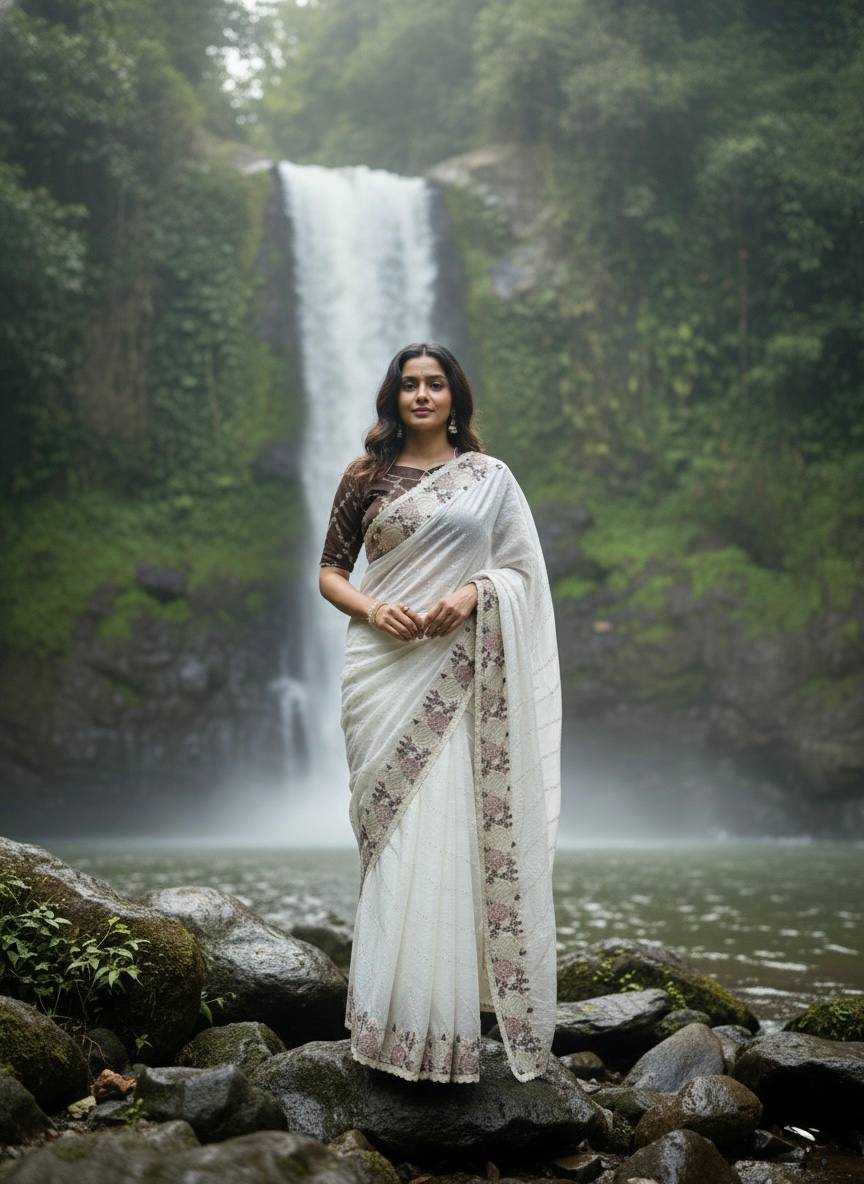 Ynf Organza RIN105 MUGHDA Sarees Wholesale Organza Sarees Party Wear Sarees White Sarees Manufacturer- Kapda Export