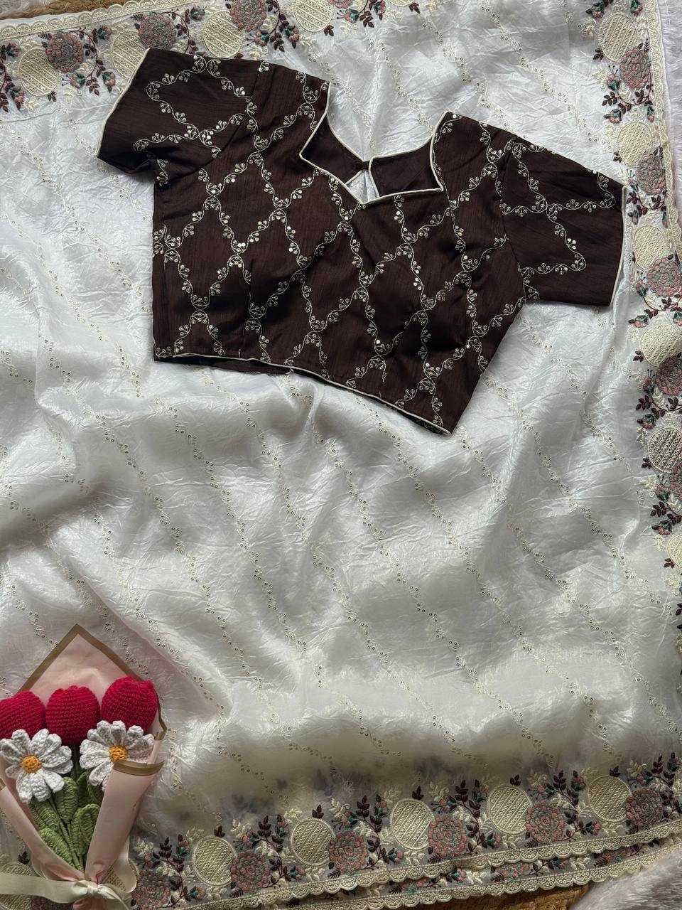 Ynf Organza RIN105 MUGHDA Sarees Wholesale Organza Sarees Party Wear Sarees White Sarees Manufacturer- Kapda Export