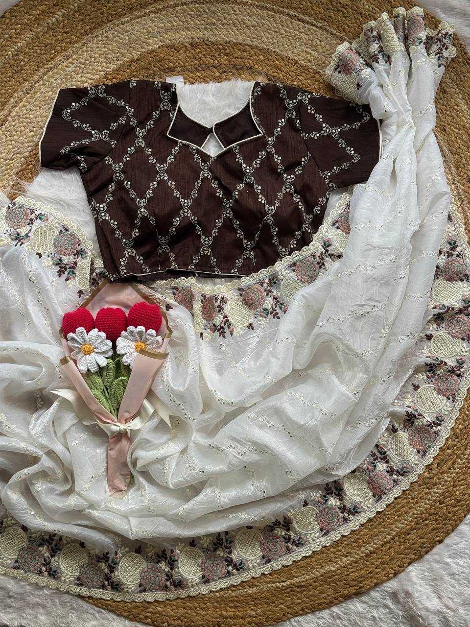 Ynf Organza RIN105 MUGHDA Sarees Wholesale Organza Sarees Party Wear Sarees White Sarees Manufacturer- Kapda Export