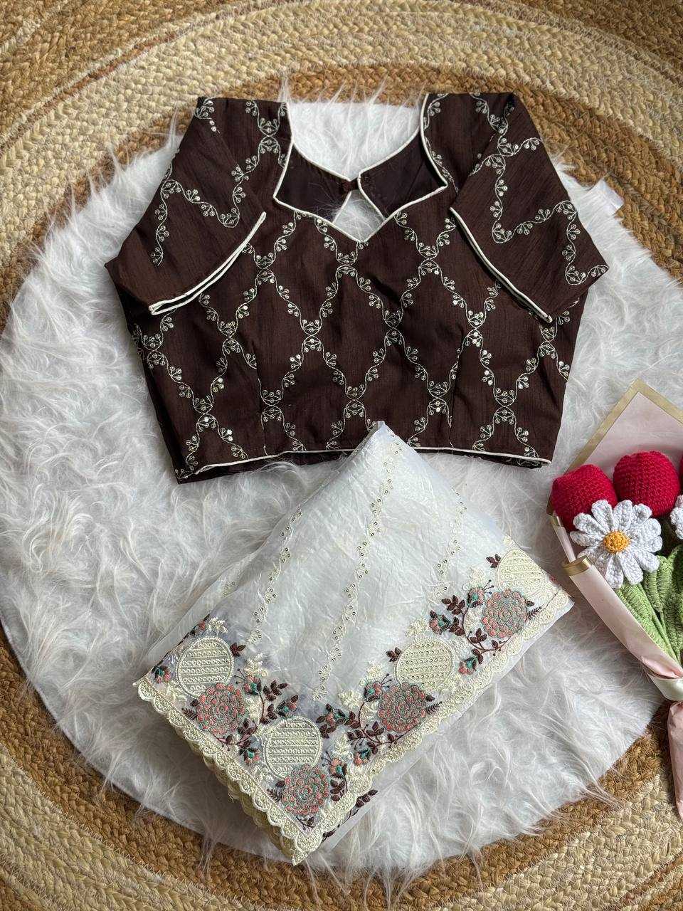 Ynf Organza RIN105 MUGHDA Sarees Wholesale Organza Sarees Party Wear Sarees White Sarees Manufacturer- Kapda Export