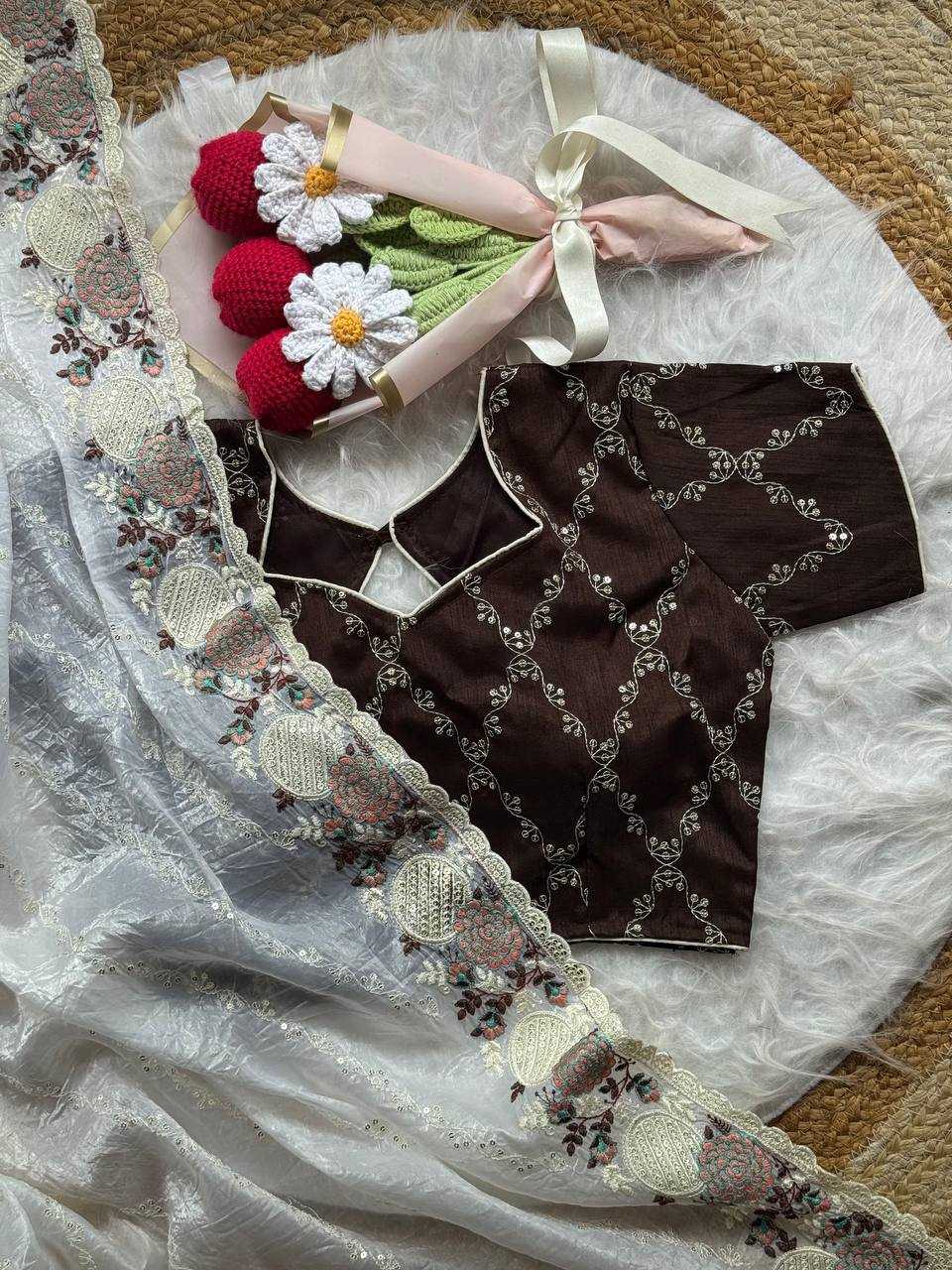 Ynf Organza RIN105 MUGHDA Sarees Wholesale Organza Sarees Party Wear Sarees White Sarees Manufacturer- Kapda Export