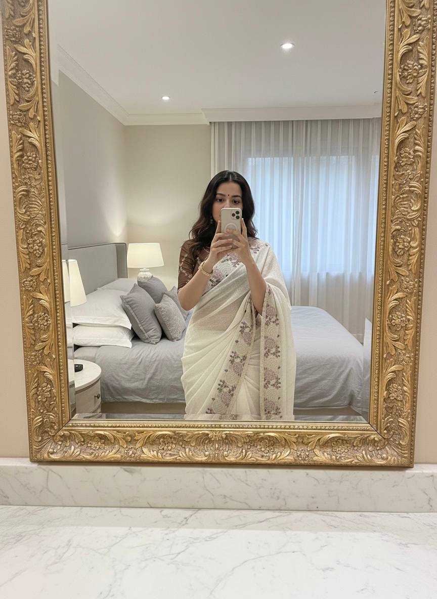 Ynf Organza RIN105 MUGHDA Sarees Wholesale Organza Sarees Party Wear Sarees White Sarees Manufacturer- Kapda Export