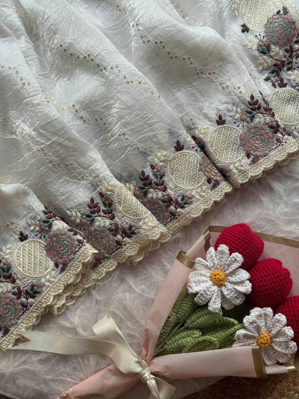 Ynf Organza RIN105 MUGHDA Sarees Wholesale Organza Sarees Party Wear Sarees White Sarees Manufacturer- Kapda Export