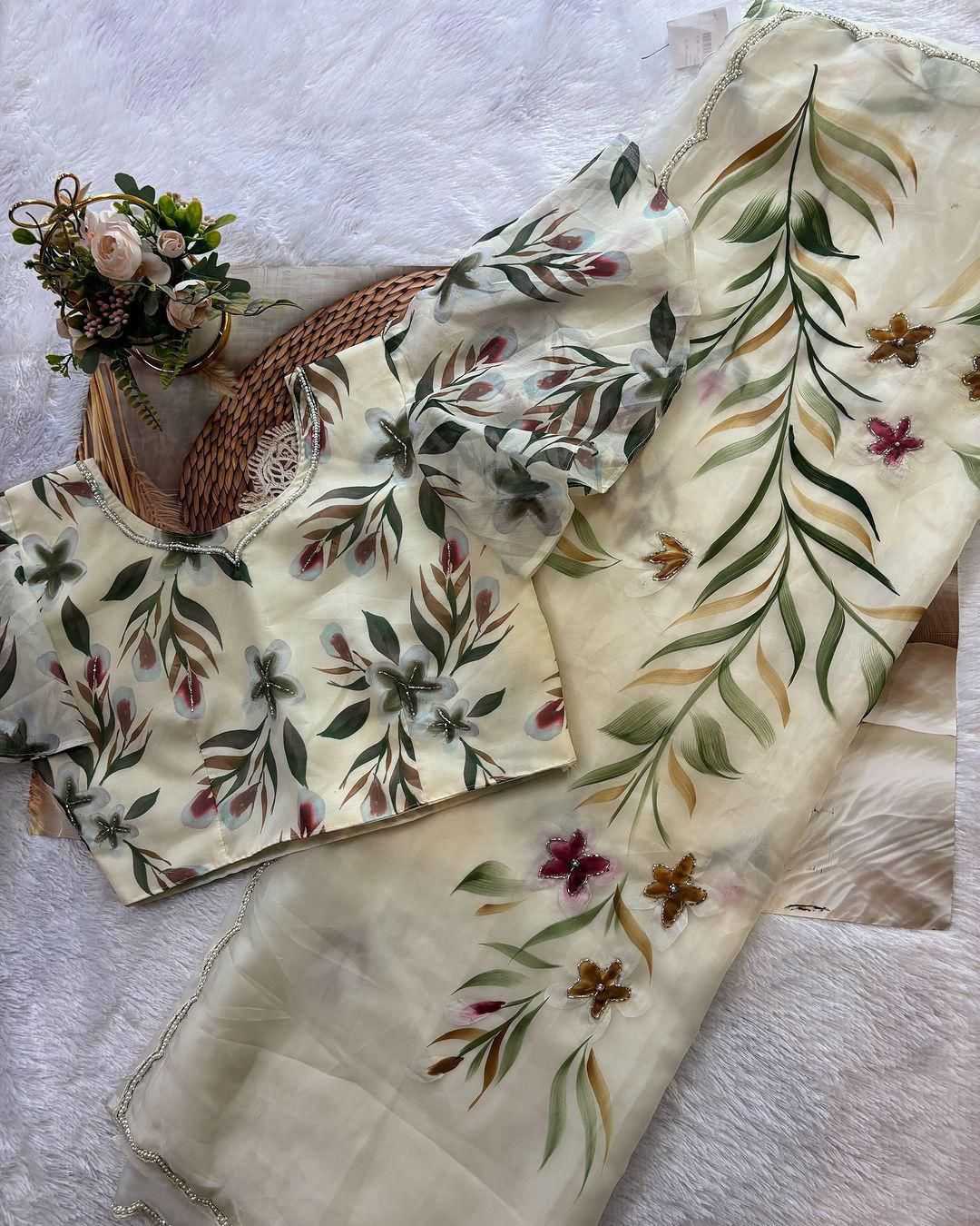 Ynf Organza RIN164 SHILA Sarees Wholesale Designer Sarees Cutwork Saree Hand Printed Saree Manufacturer- Kapda Export