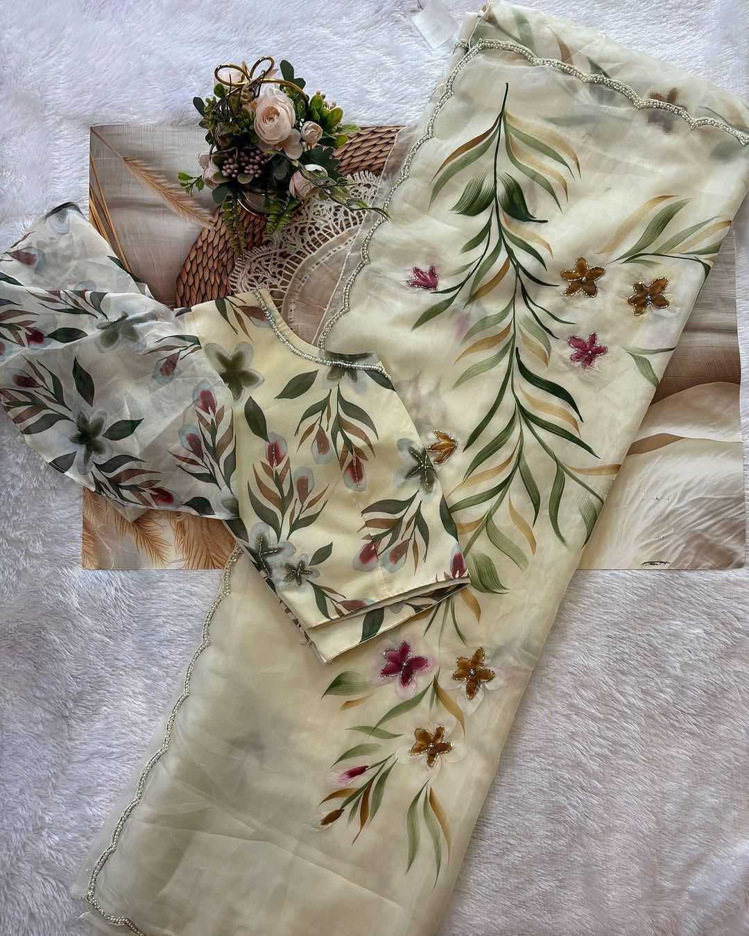 Ynf Organza RIN164 SHILA Sarees Wholesale Designer Sarees Cutwork Saree Hand Printed Saree Manufacturer- Kapda Export