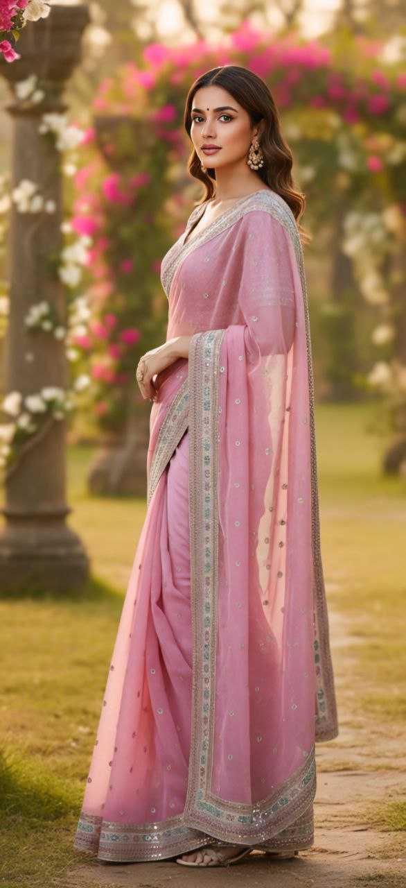 Ynf Organza Silk KESH606 1018 Sarees Wholesale Designer Sarees Party Wear Sarees Pink Sarees Manufacturer- Kapda Export