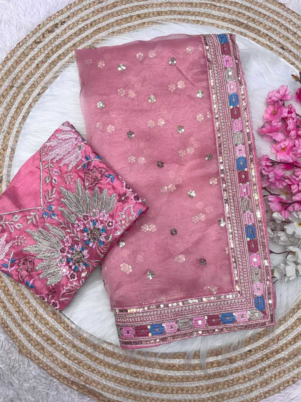 Ynf Organza Silk KESH606 1018 Sarees Wholesale Designer Sarees Party Wear Sarees Pink Sarees Manufacturer- Kapda Export