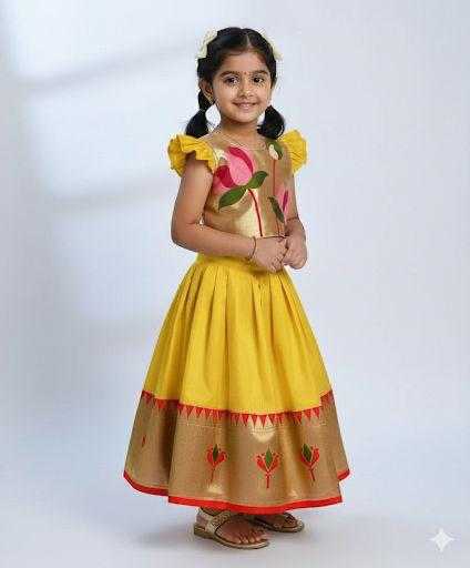 Ynf Paithani Silk RIN235 stitched Paithani Kids Wear Wholesale Kids Designer Frock Kids Ethnic Wear Kids Traditional Outfits Manufacturer- Kapda Export